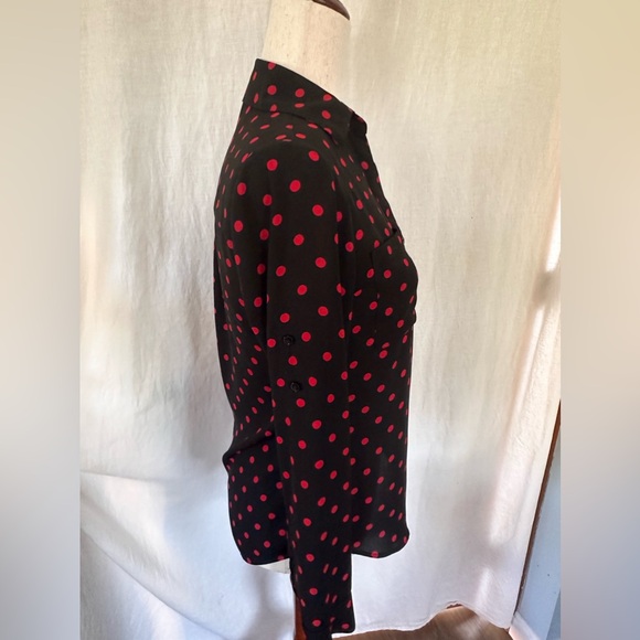 Express Portofino Black & Red Polka Dot 2 Pocket Long Sleeve Slim Blouse XSP - Picture 3 of 5
